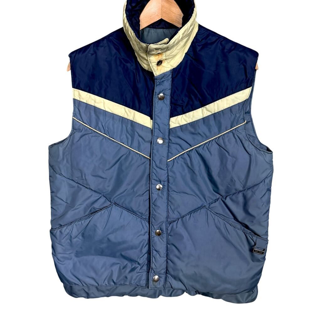 Vintage 80s Montgomery Ward Puffer Vest Zip Up Colorblock Men's Small Ski 70s